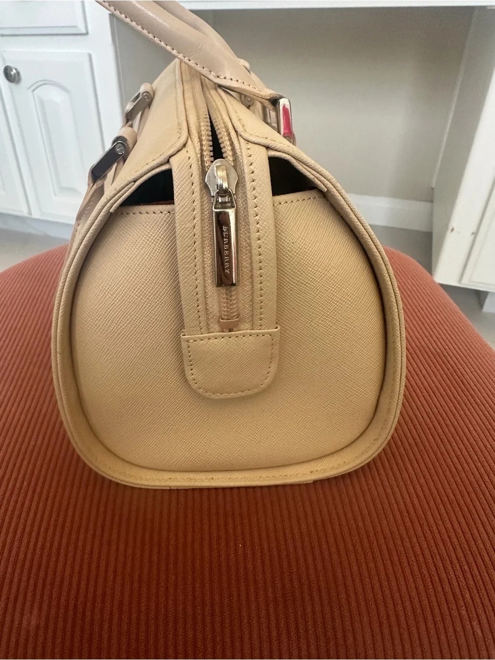Burberry Cream Leather Satchel with Gold Hardware